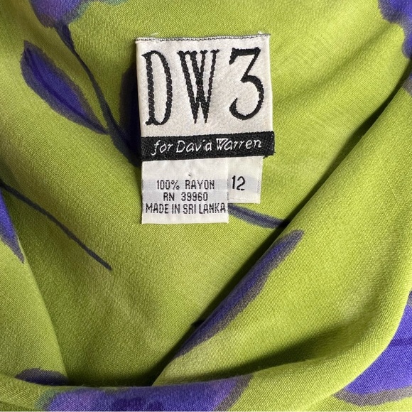 Vtg DW3 David Warren Green Purple Floral Maxi Dress 12 - Picture 7 of 7